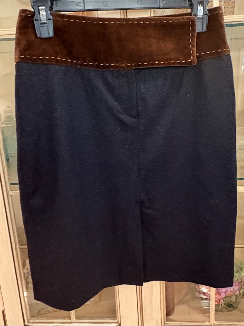 Vintage Gunex per Perlie by Brunello Cucinelli Pencil Skirt in Wool and Velvet